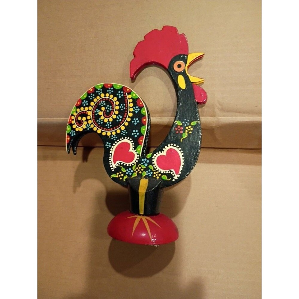 Portugal Painted Wooden Rooster Letter Holder Chicken Hen Wood Bird Portuguese